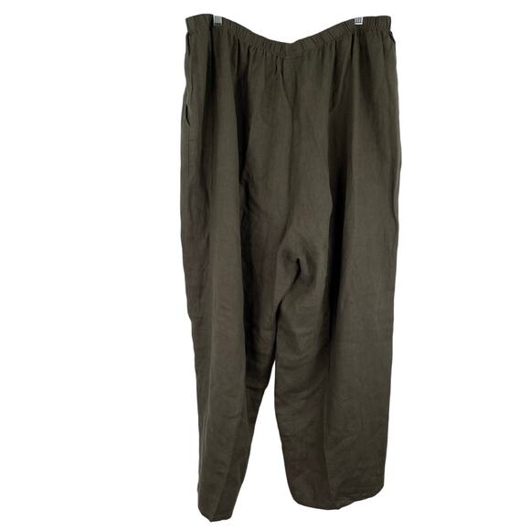 FLAX Army Green Women's Baggy Wide Leg Ankle Pants 100% Linen Size 3X Lagenlook - Picture 6 of 14